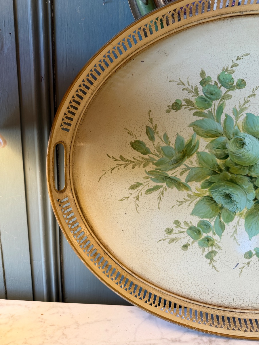 Large Oval Tray Made Of Painted Sheet Metal, 60.5 Cm X 48.5 Cm-photo-4