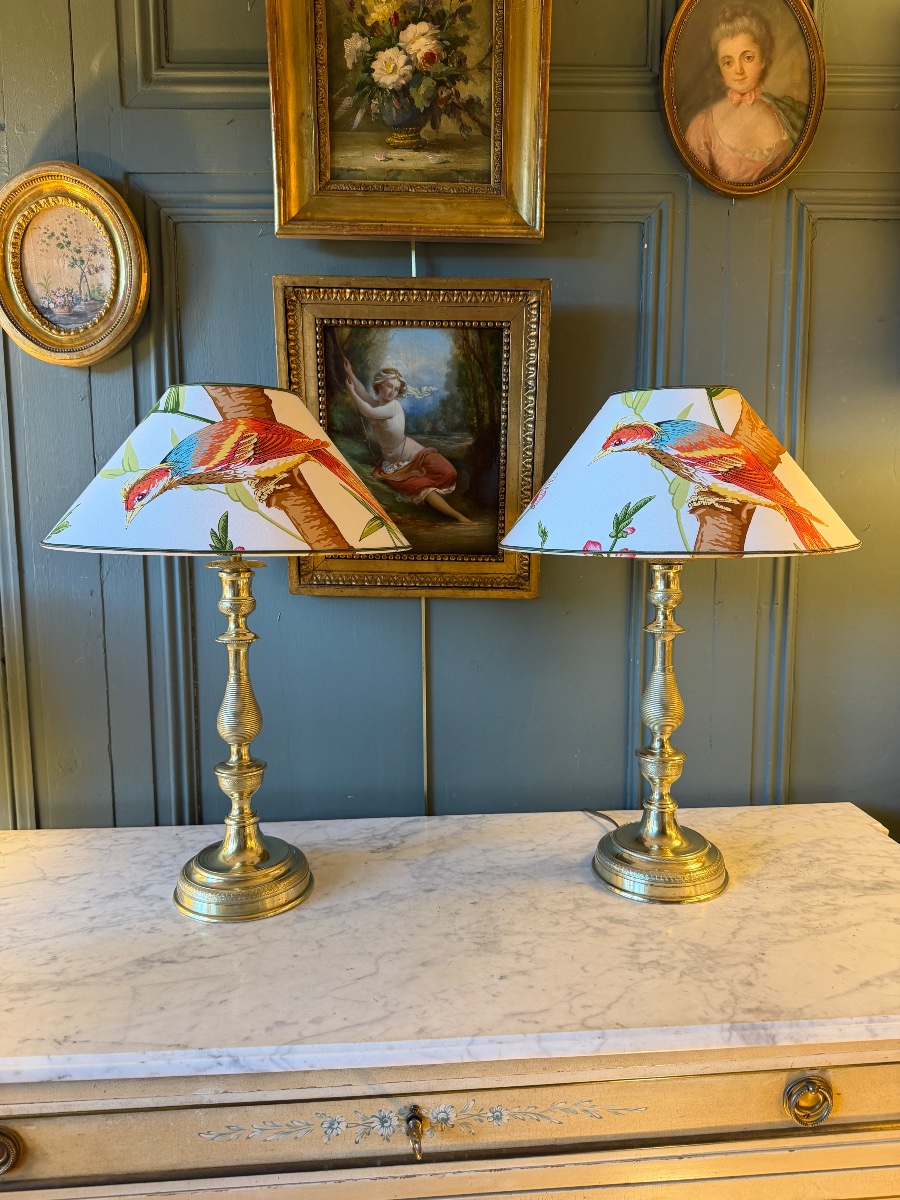 Large Pair Of 19th-century Bronze Lamps, Height 52 Cm-photo-2