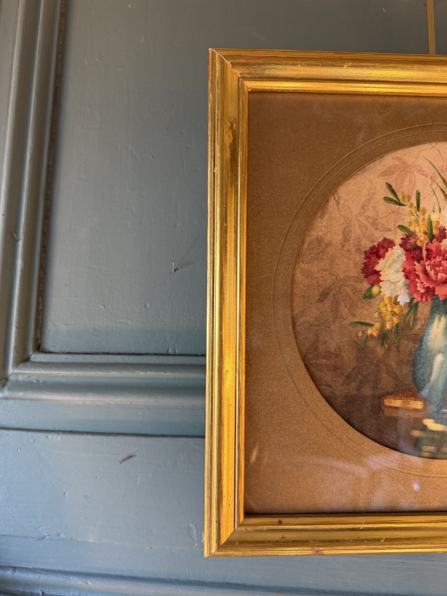 Bouquet Of Carnations And Mimosa, Gouache -photo-3