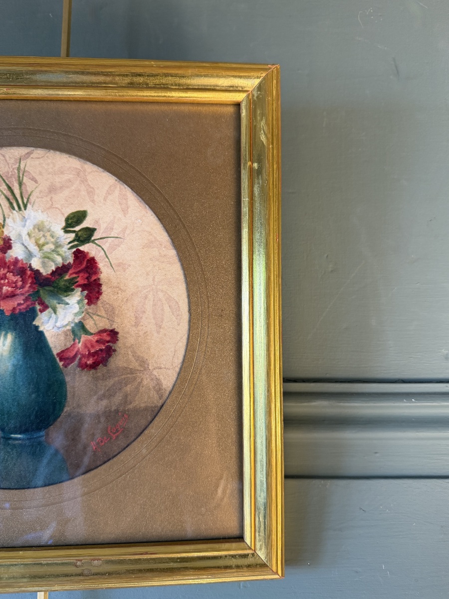 Bouquet Of Carnations And Mimosa, Gouache -photo-4