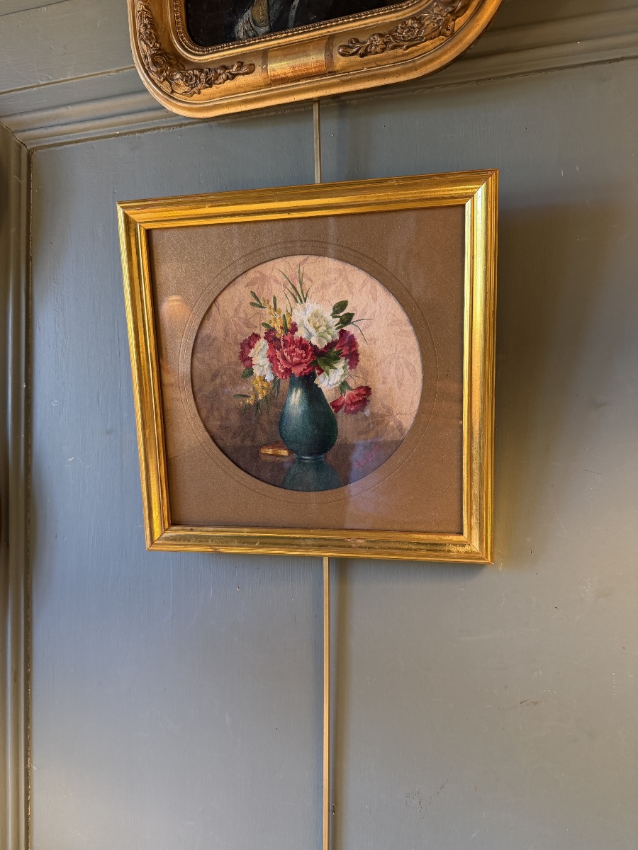 Bouquet Of Carnations And Mimosa, Gouache -photo-1