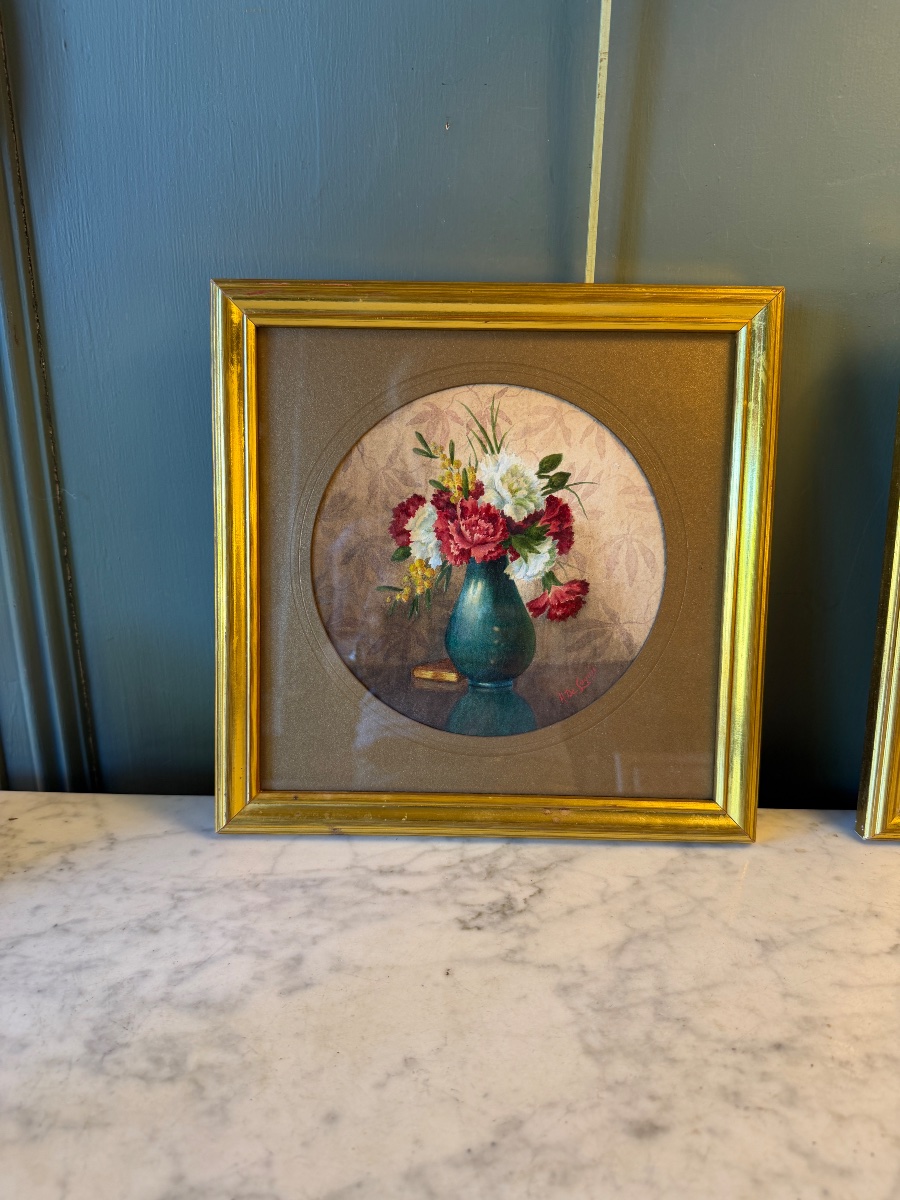 Bouquet Of Carnations And Mimosa, Gouache -photo-2