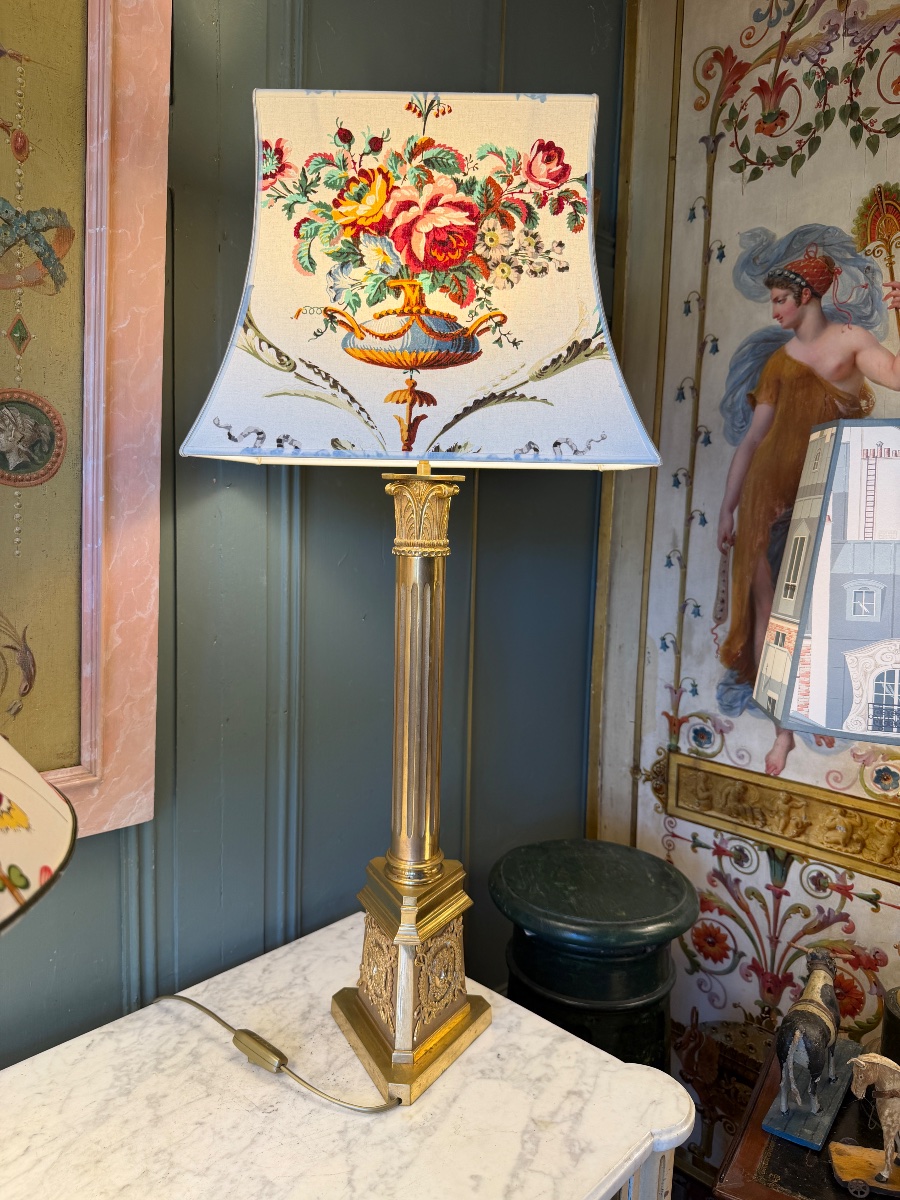 Large Gilded Bronze Empire-style Lamp, Height 80 Cm-photo-2