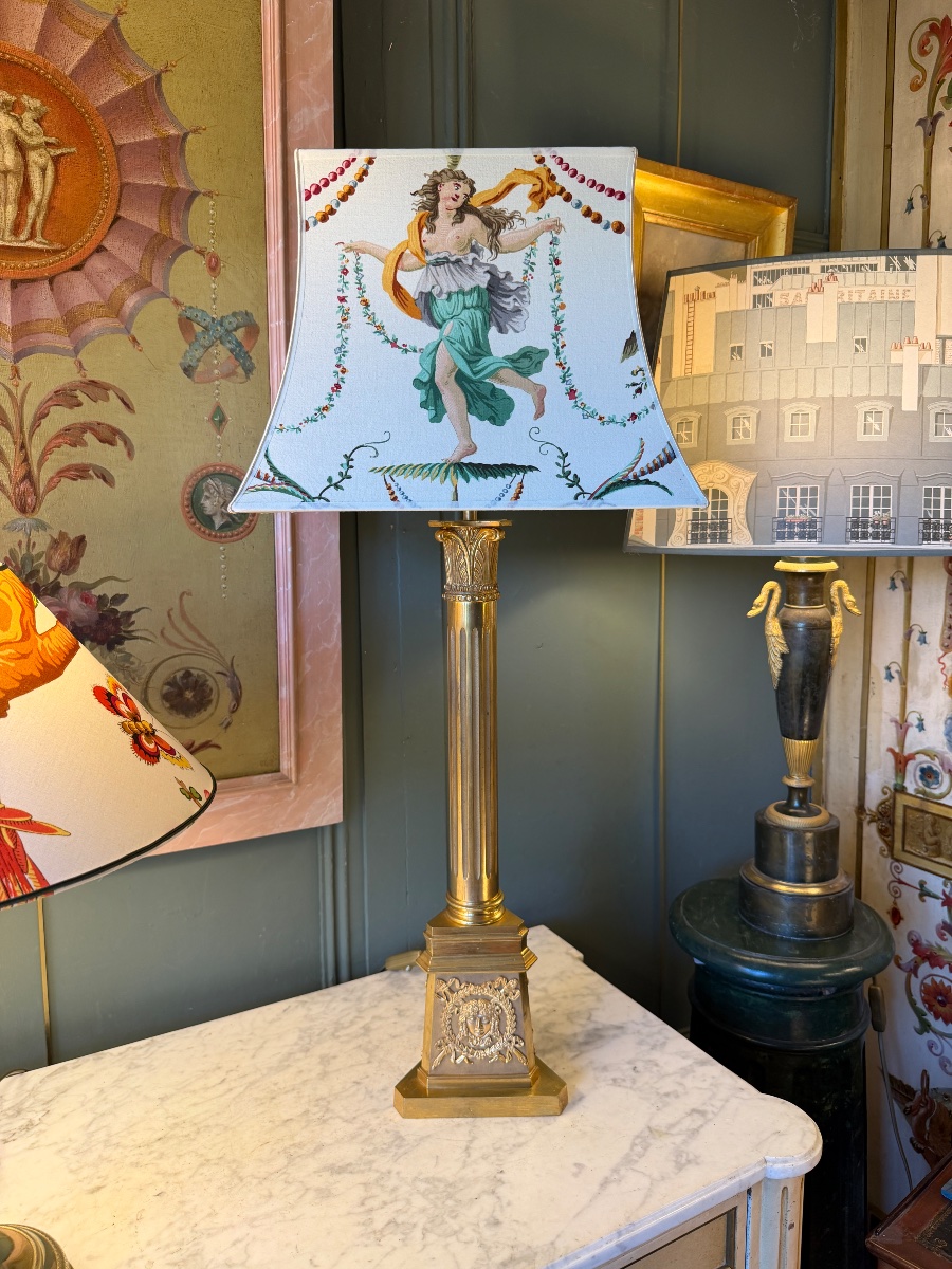 Large Gilded Bronze Empire-style Lamp, Height 80 Cm-photo-4