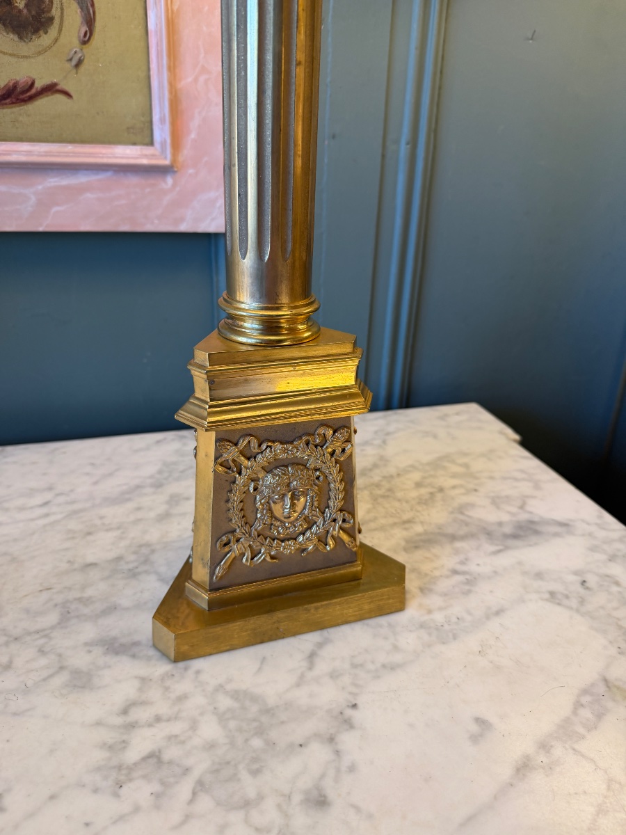 Large Gilded Bronze Empire-style Lamp, Height 80 Cm-photo-4