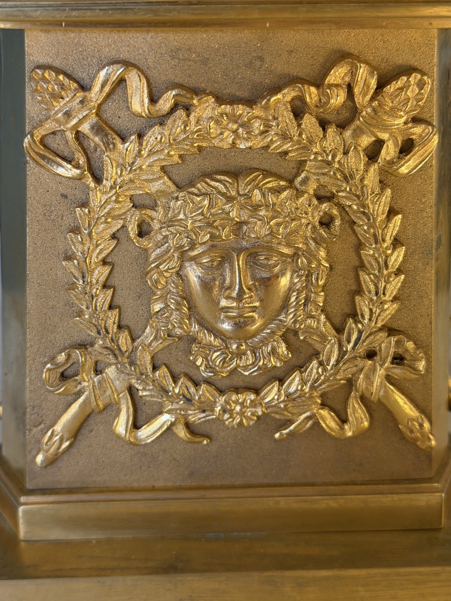 Large Gilded Bronze Empire-style Lamp, Height 80 Cm-photo-5