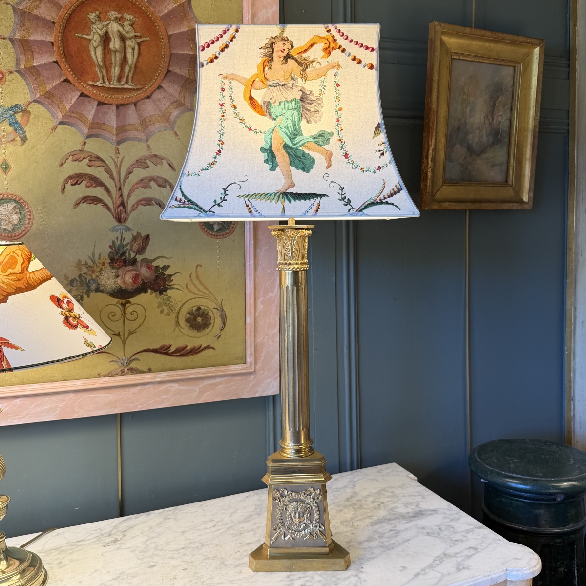 Large Gilded Bronze Empire-style Lamp, Height 80 Cm