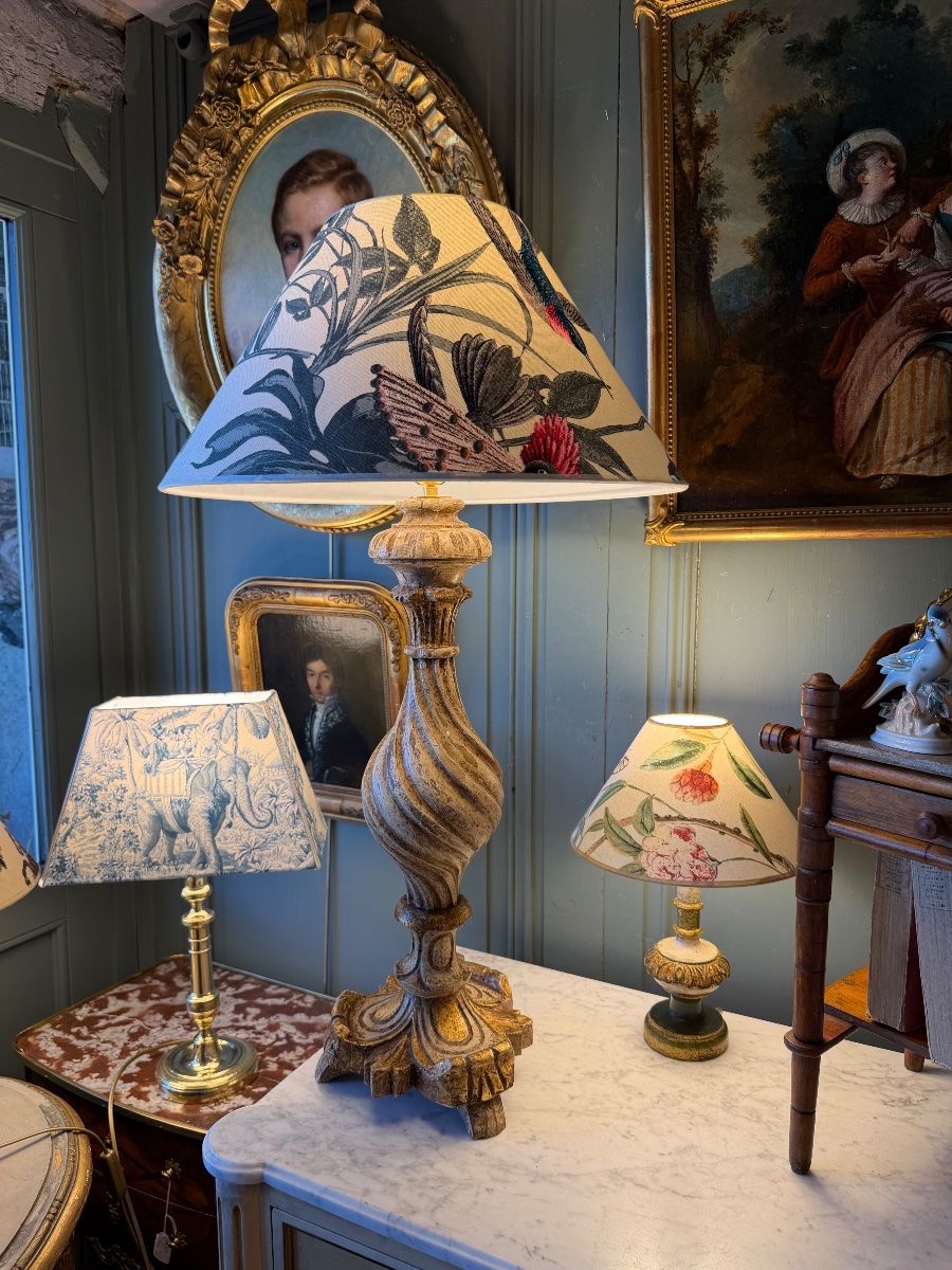 Grande lampe en bois peint, Hauteur 83 cm-photo-4