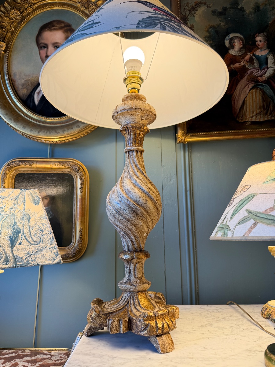 Grande lampe en bois peint, Hauteur 83 cm-photo-2
