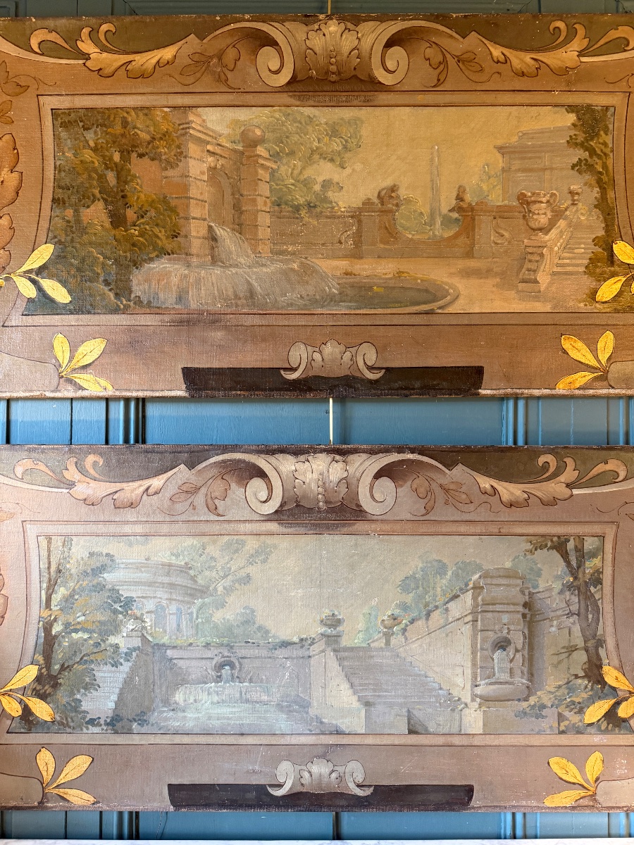 Grande paire de toiles peintes décoratives en trompe-l'oeil-photo-4