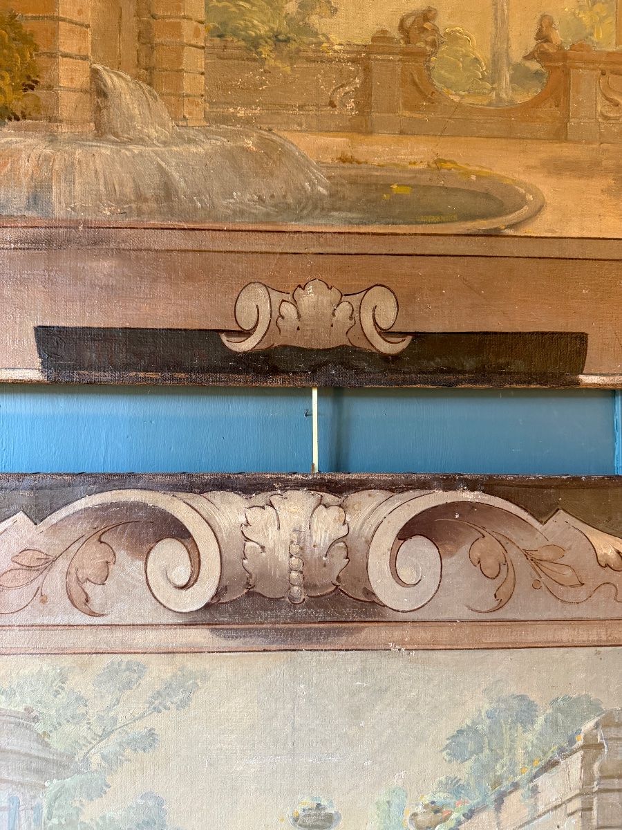Grande paire de toiles peintes décoratives en trompe-l'oeil-photo-2