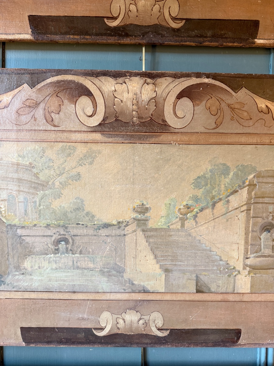 Grande paire de toiles peintes décoratives en trompe-l'oeil-photo-4