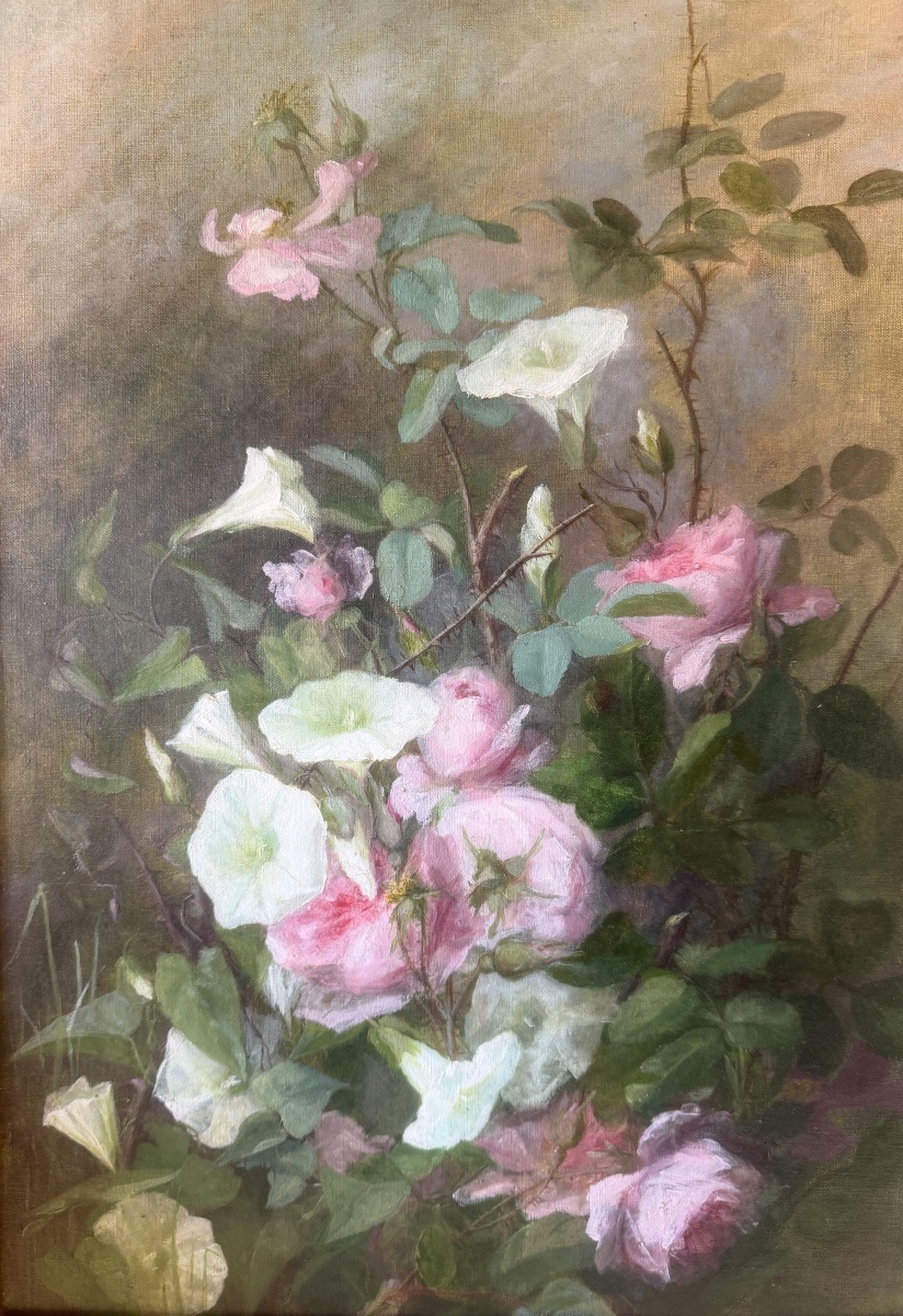 Roses anciennes et liserons en fleurs-photo-2