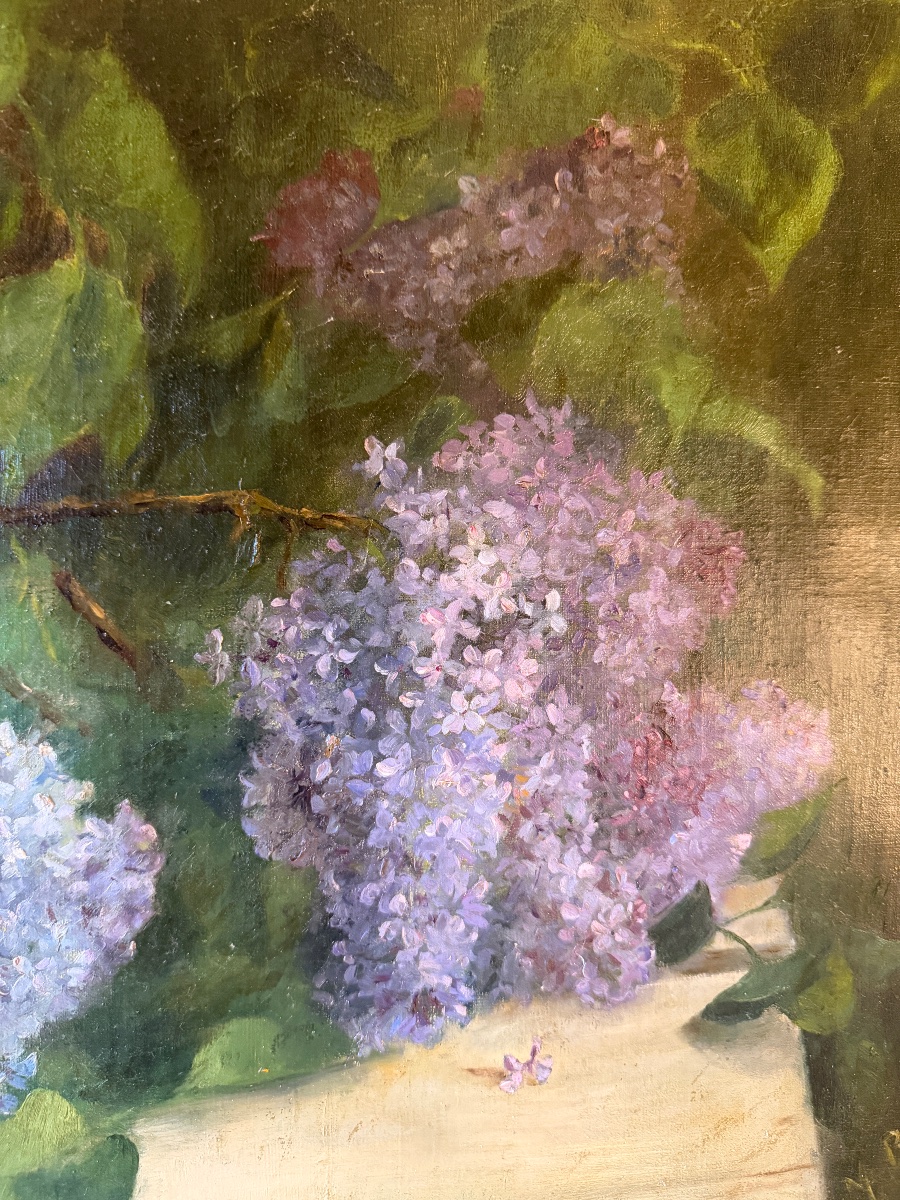 Large Painting Of Flowers, Lilacs-photo-3