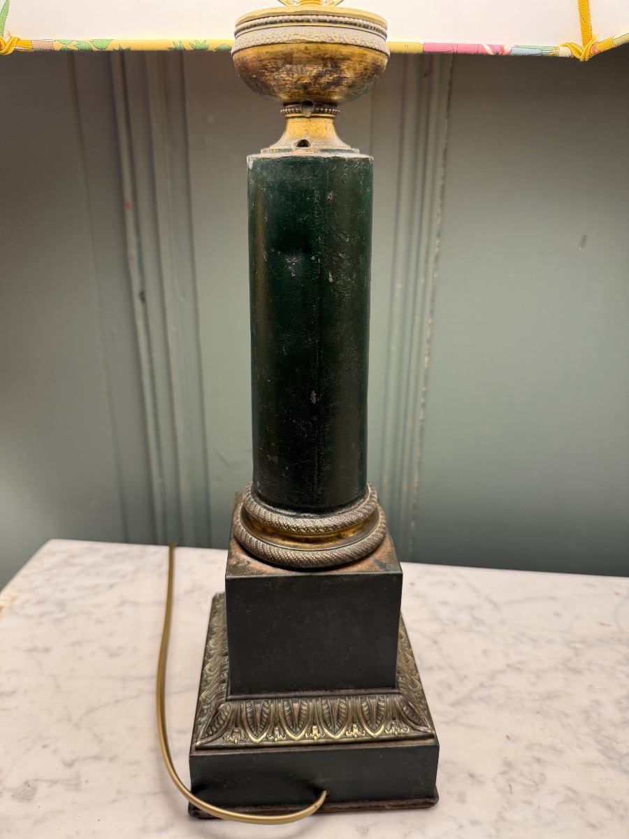 19th-century Painted Sheet Metal Prison Lamp, Height 61 Cm-photo-3