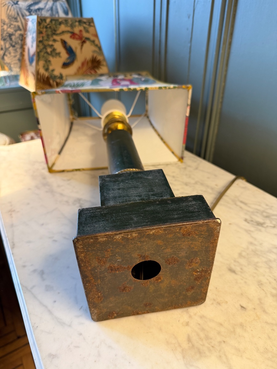 19th-century Painted Sheet Metal Prison Lamp, Height 61 Cm-photo-5
