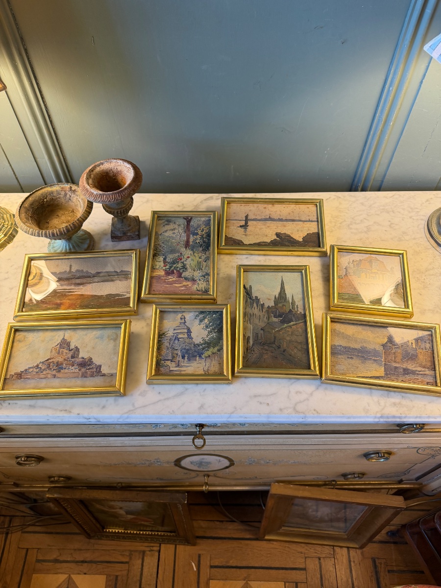 Series Of Eight Watercolors By Victor Cuguen: Brittany And Normandy.-photo-7