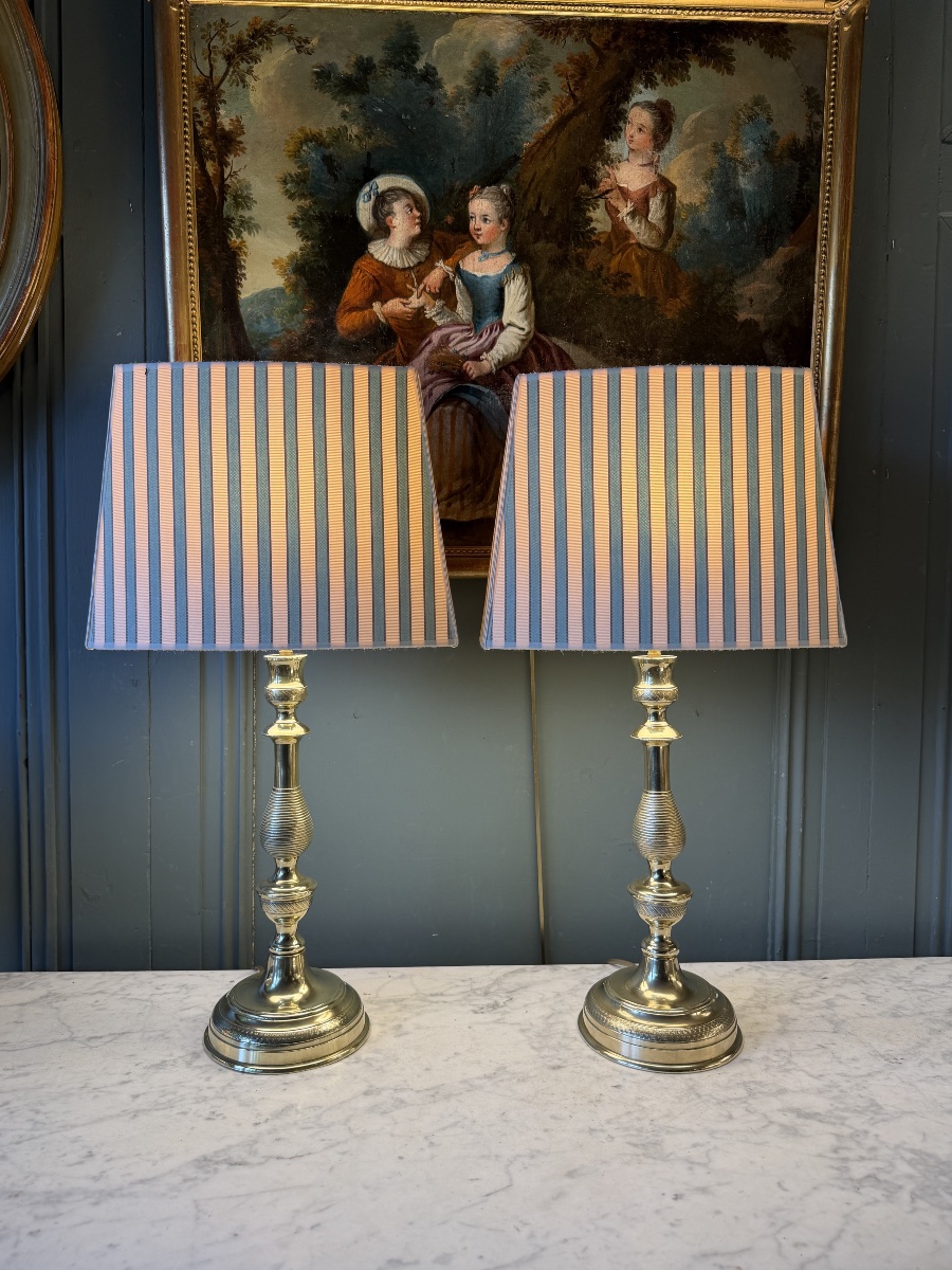 Grande paire de lampes en bronze XIXème, Hauteur 58 cm-photo-2