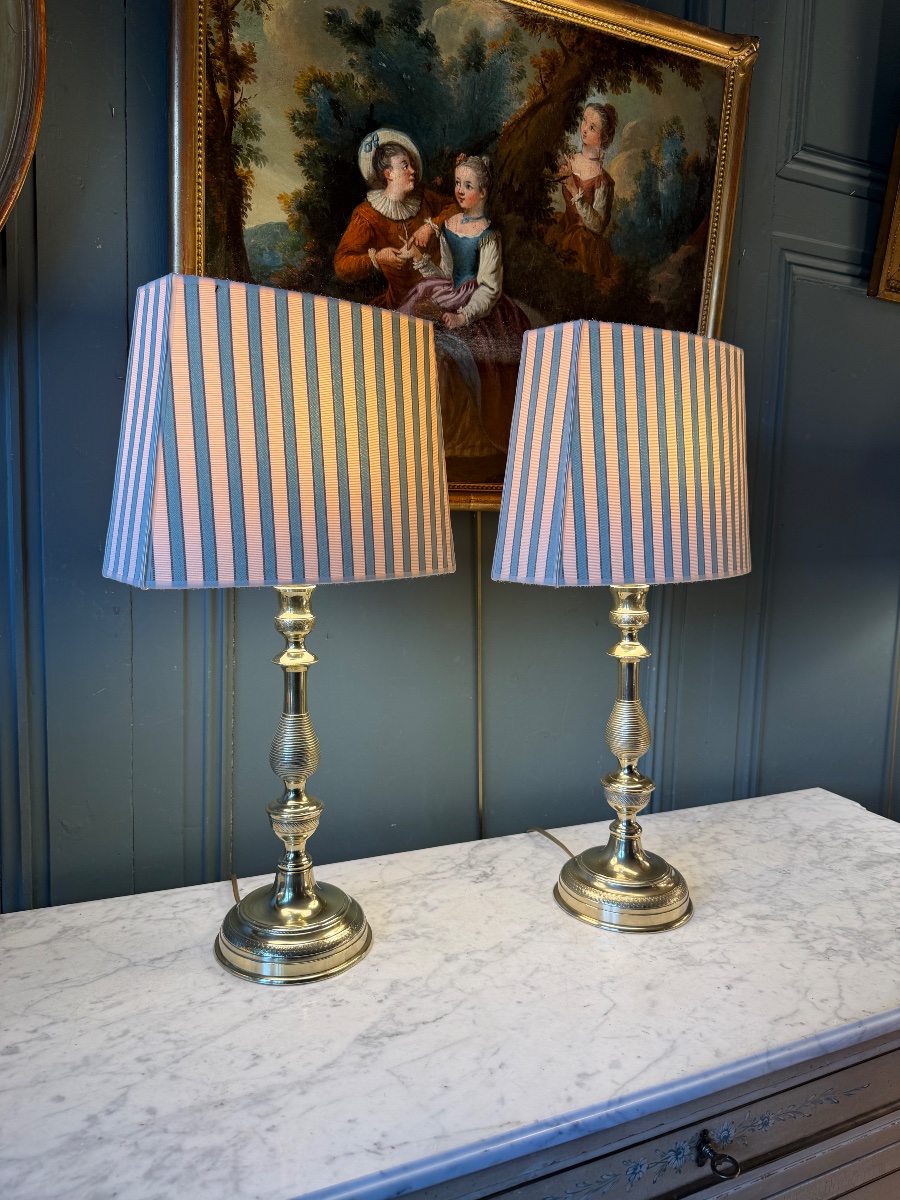 Grande paire de lampes en bronze XIXème, Hauteur 58 cm-photo-1