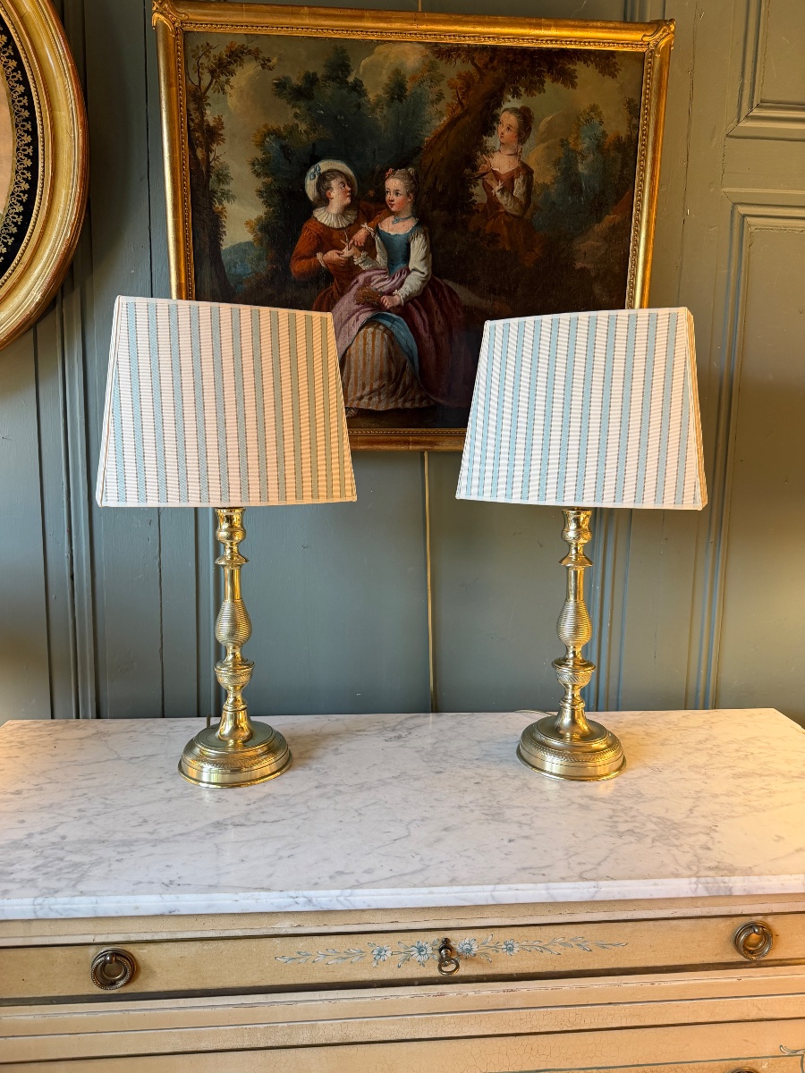 Grande paire de lampes en bronze XIXème, Hauteur 58 cm-photo-2