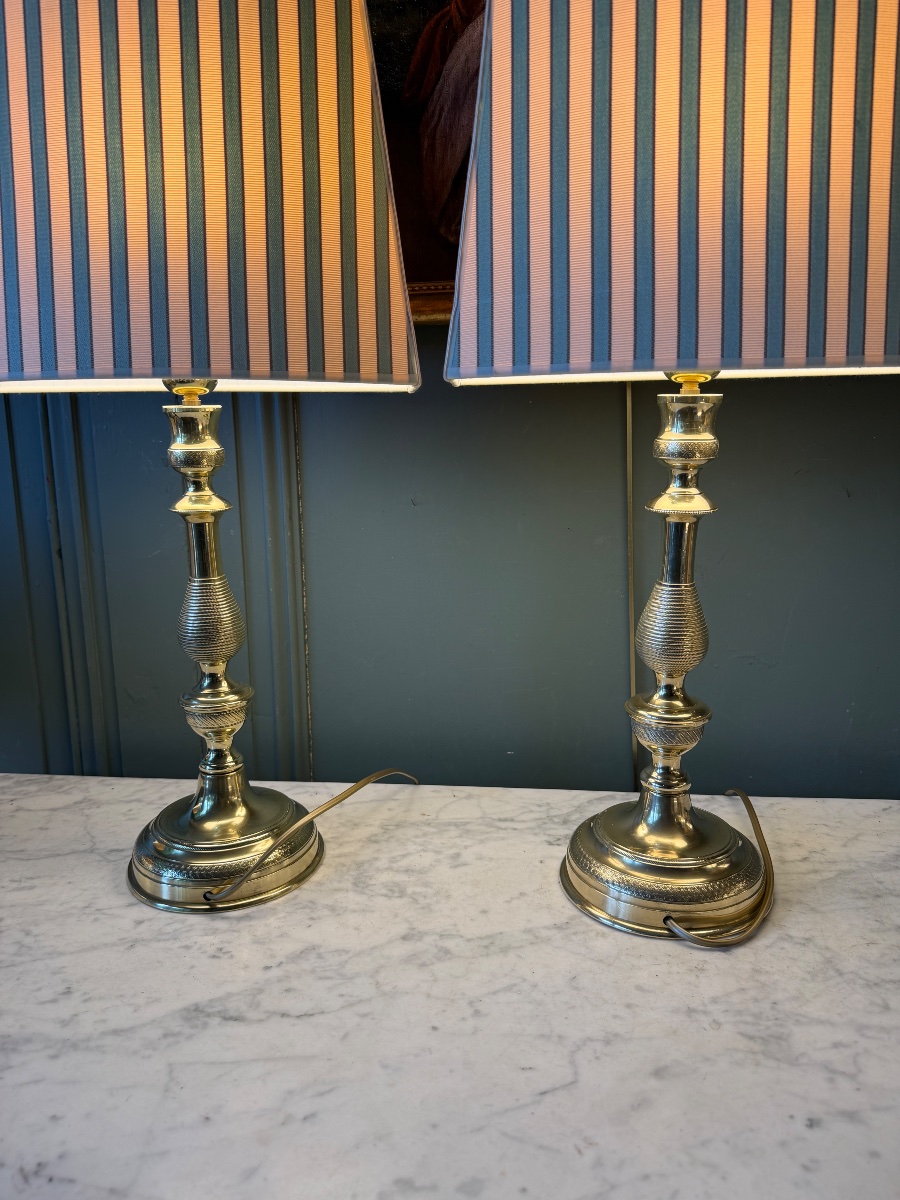 Grande paire de lampes en bronze XIXème, Hauteur 58 cm-photo-3