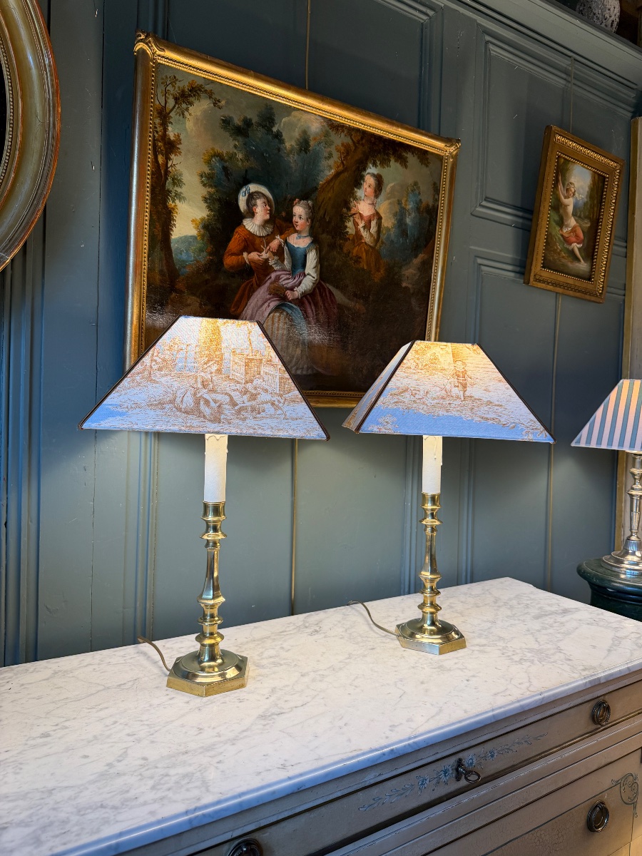 Pair Of Bronze Lamps, Height 52 Cm-photo-2