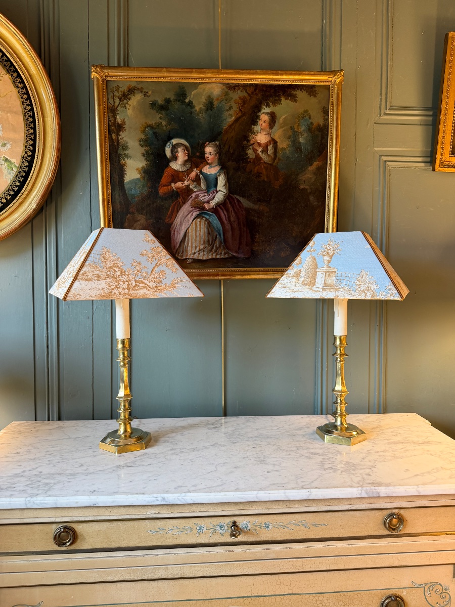 Pair Of Bronze Lamps, Height 52 Cm-photo-1