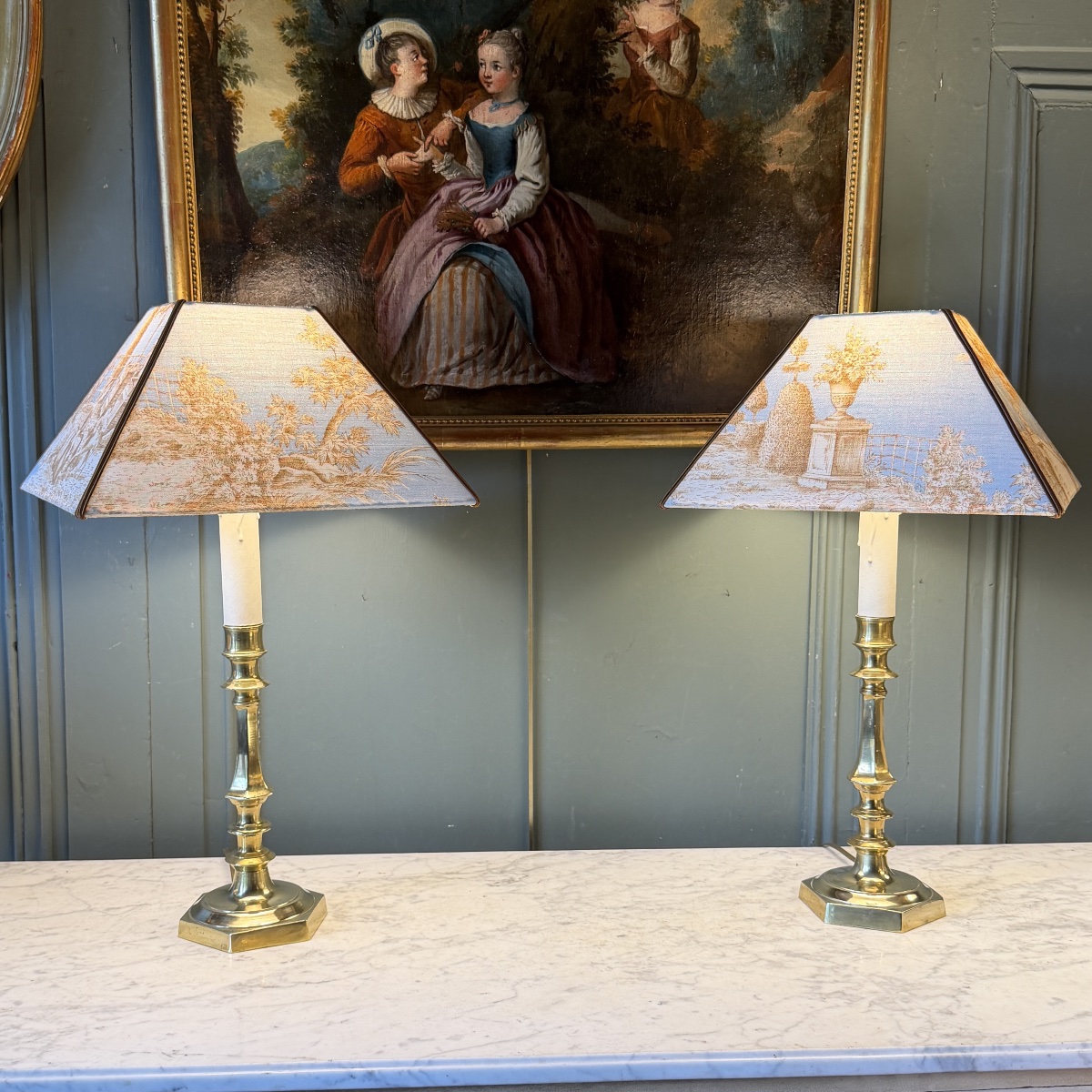 Pair Of Bronze Lamps, Height 52 Cm