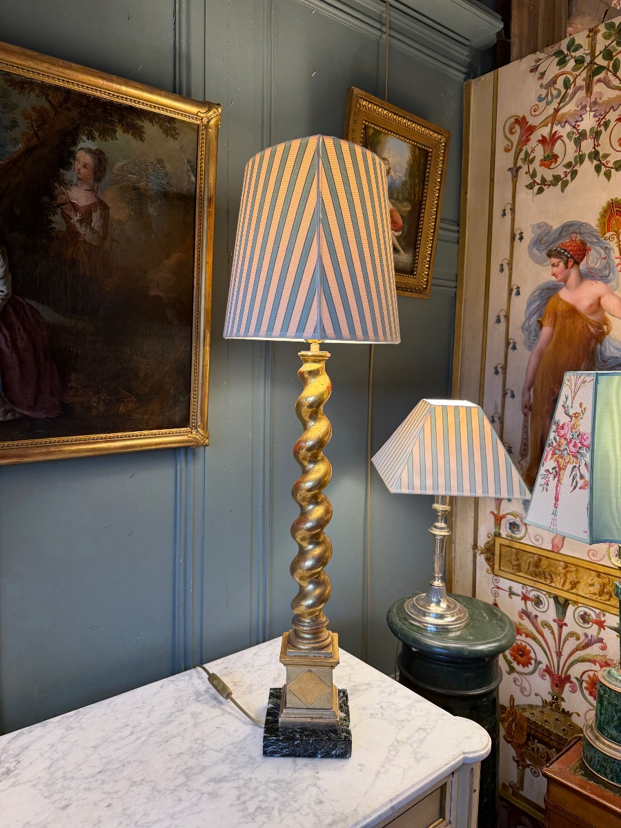 Grande lampe en bois doré torsadé, Hauteur 84 cm-photo-3