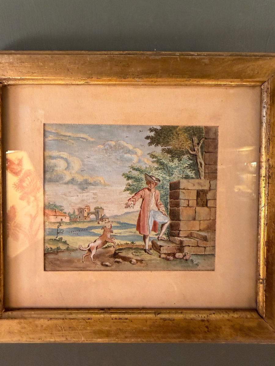 Petite scène champêtre, gouache  XIXème-photo-2