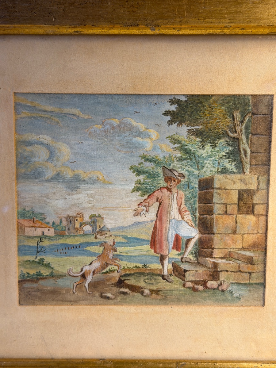 Petite scène champêtre, gouache  XIXème-photo-3