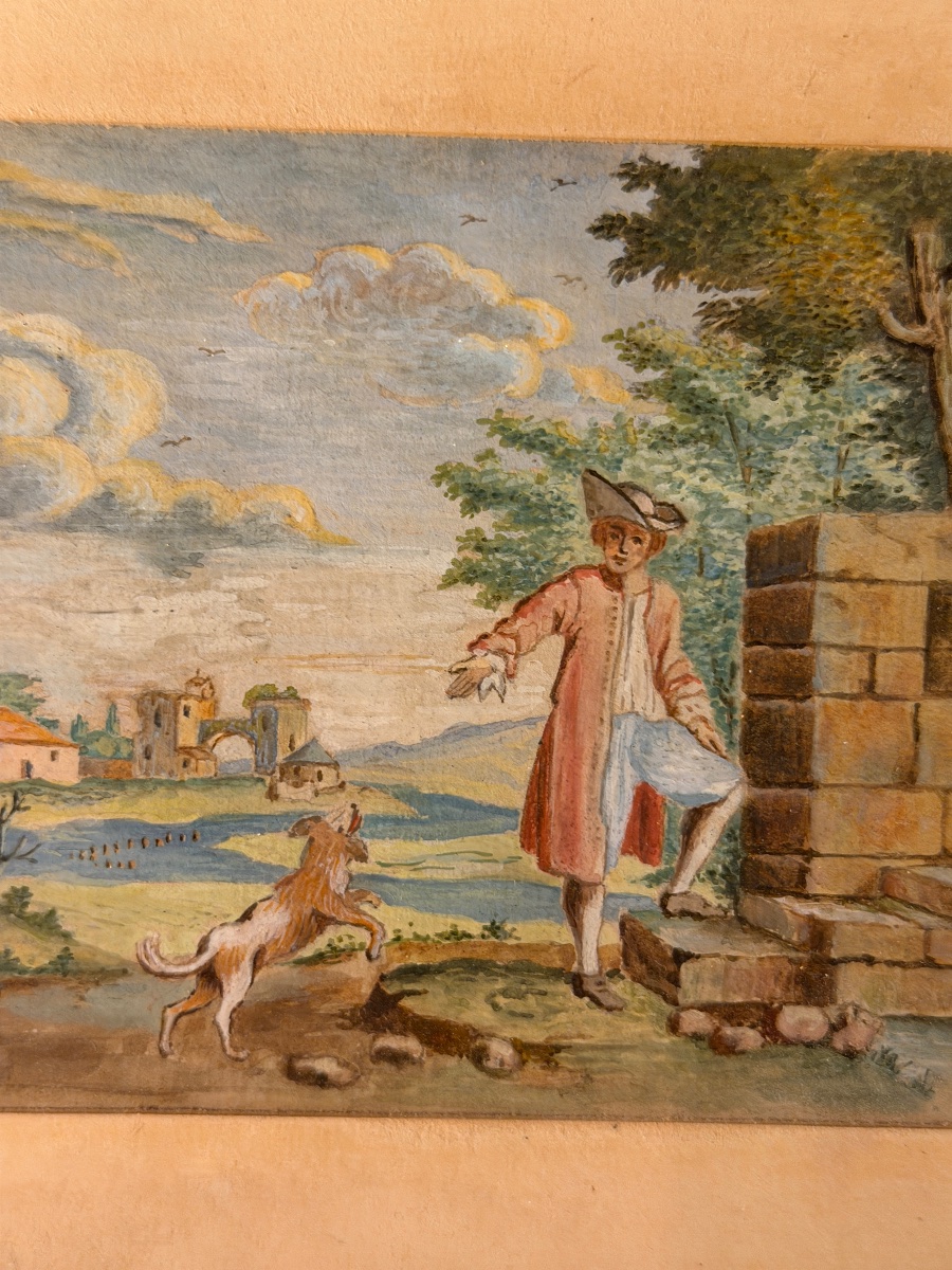 Petite scène champêtre, gouache  XIXème-photo-4