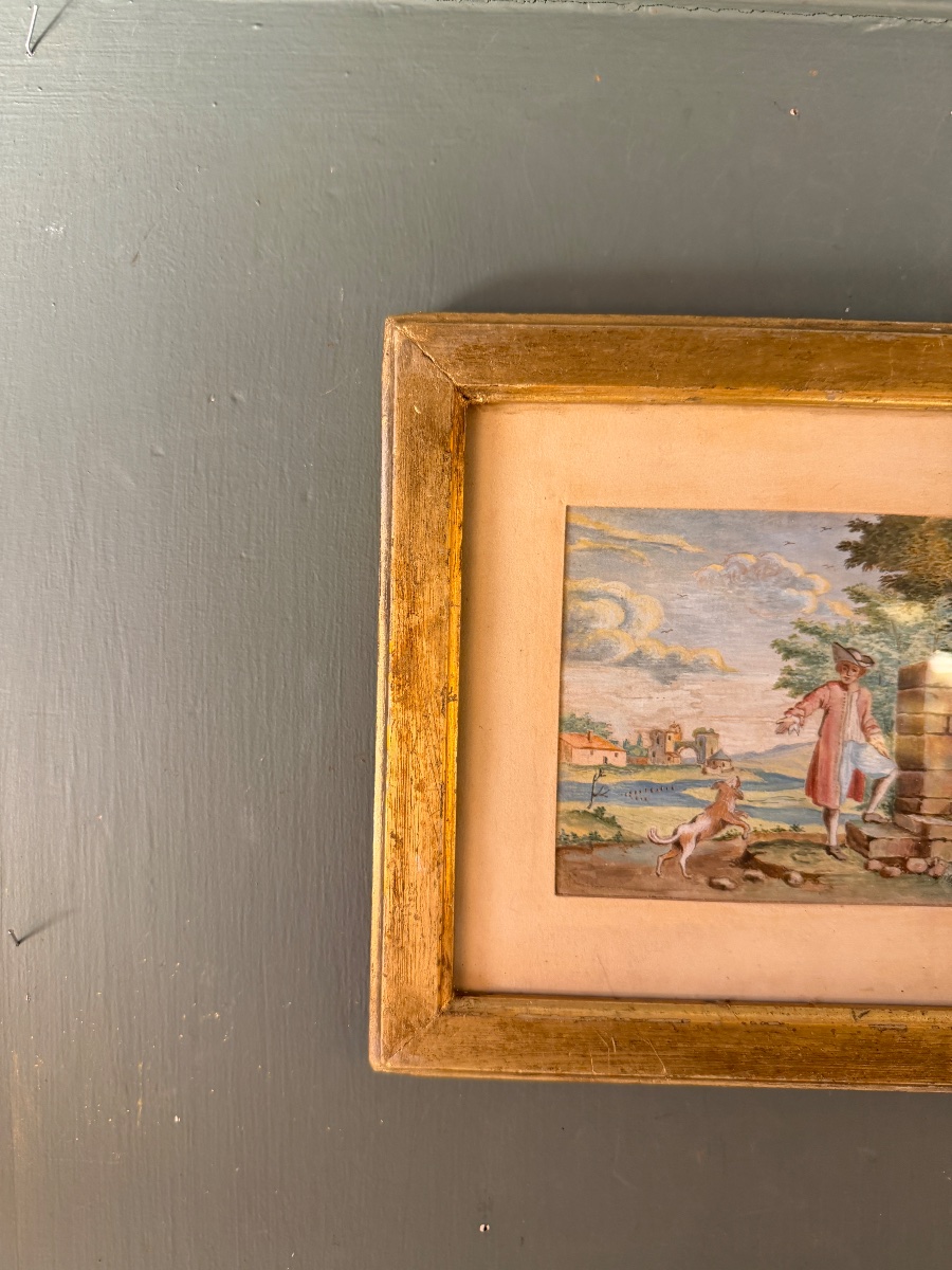 Petite scène champêtre, gouache  XIXème-photo-1