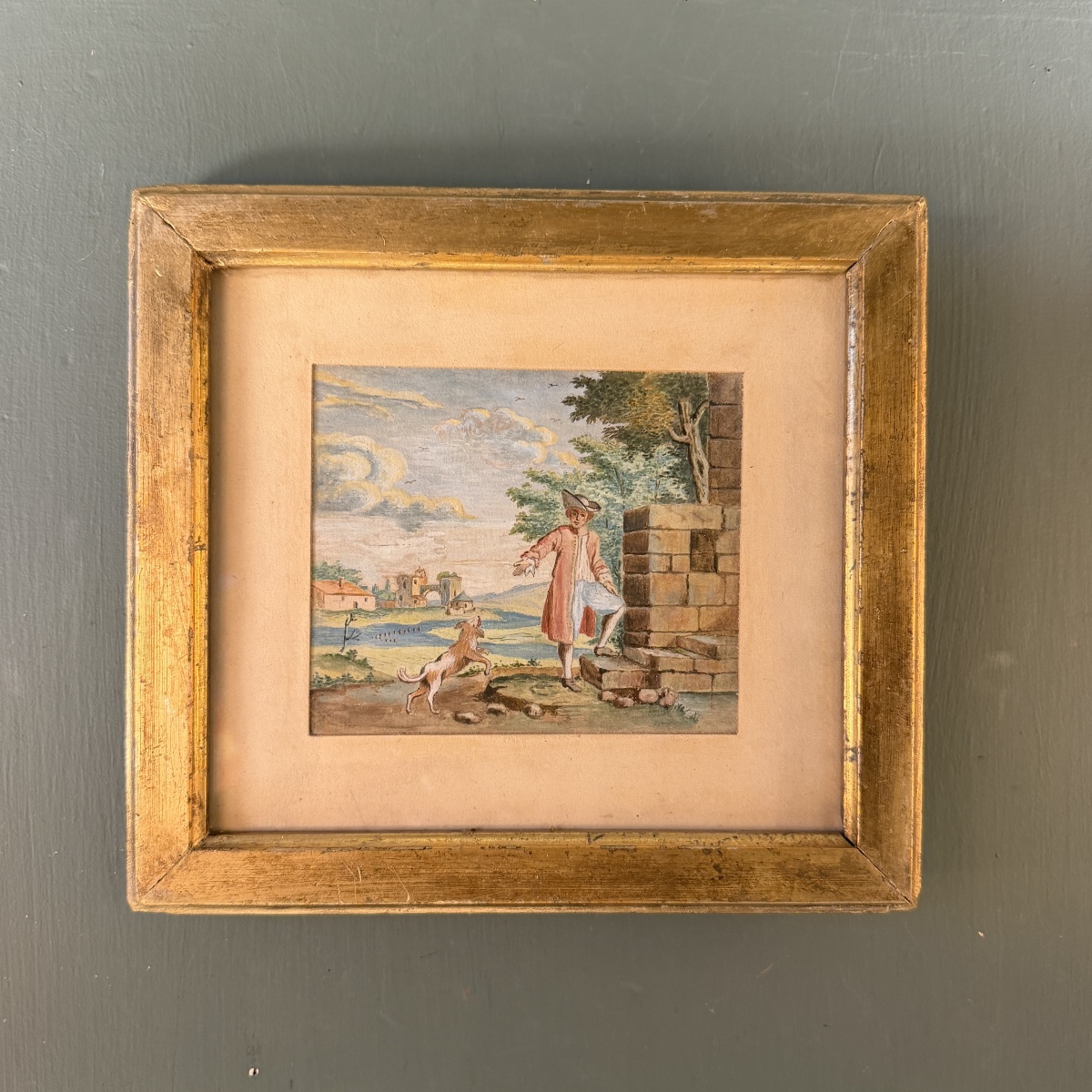 Petite scène champêtre, gouache  XIXème