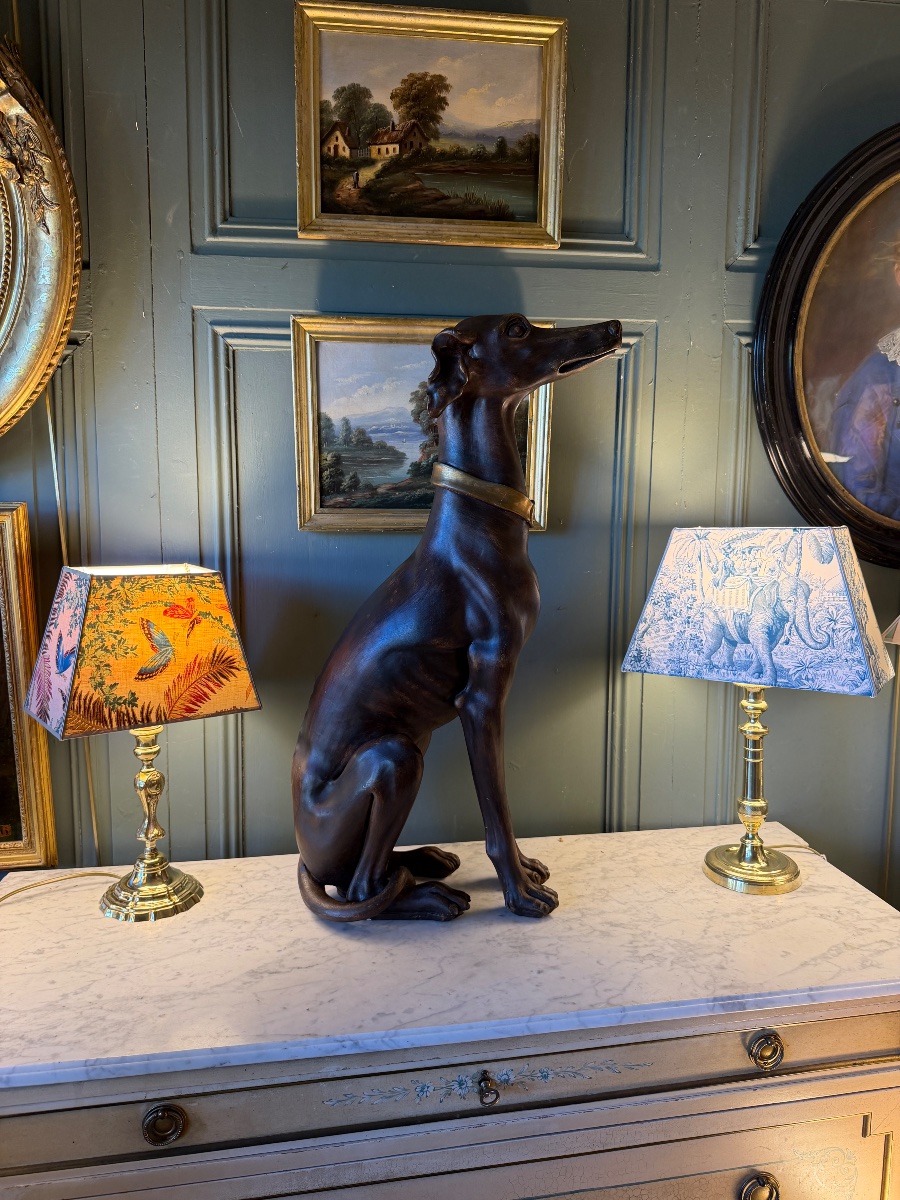 Painted And Carved Wooden Greyhound, 75 Cm Tall-photo-4