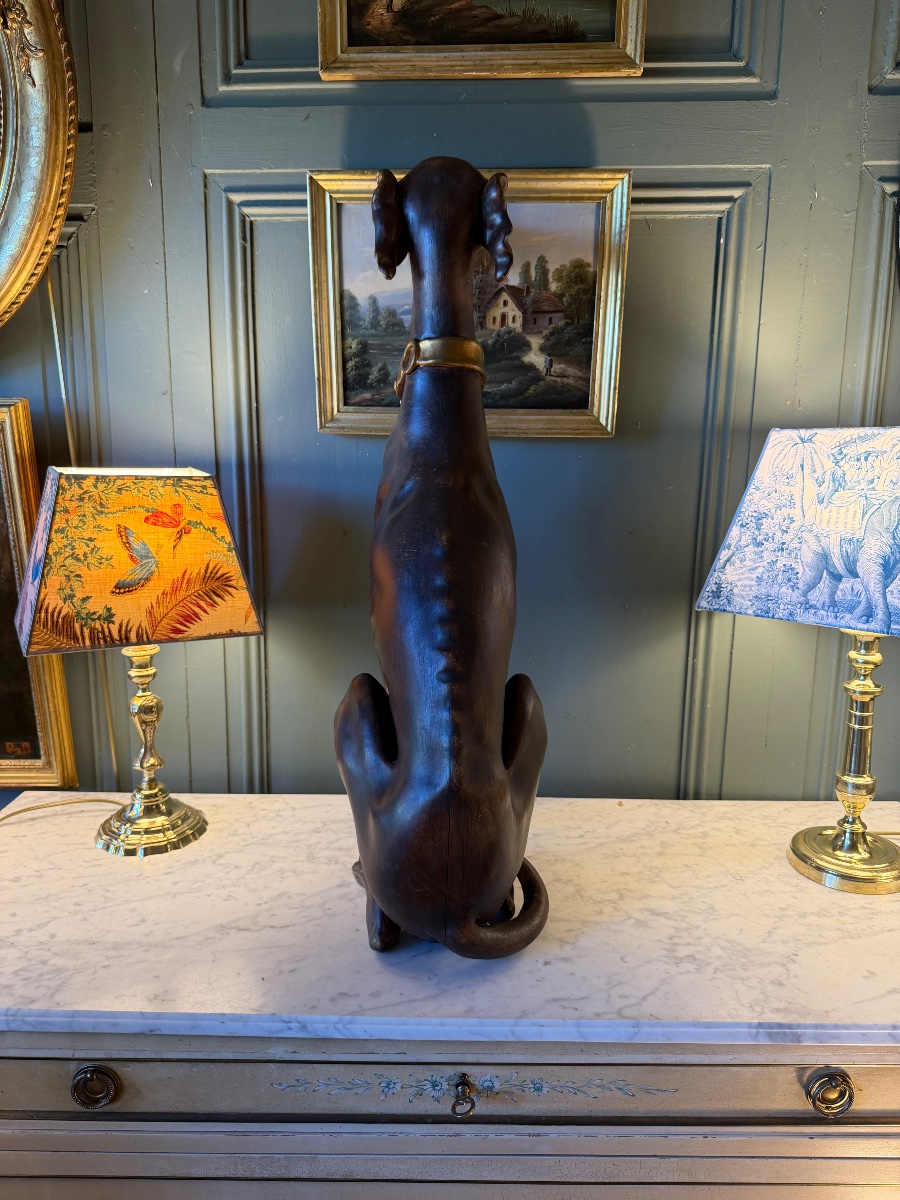 Painted And Carved Wooden Greyhound, 75 Cm Tall-photo-1