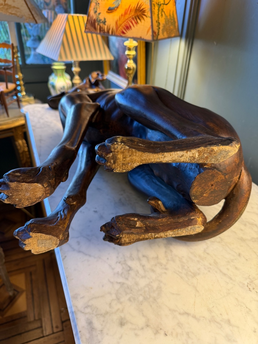Painted And Carved Wooden Greyhound, 75 Cm Tall-photo-7