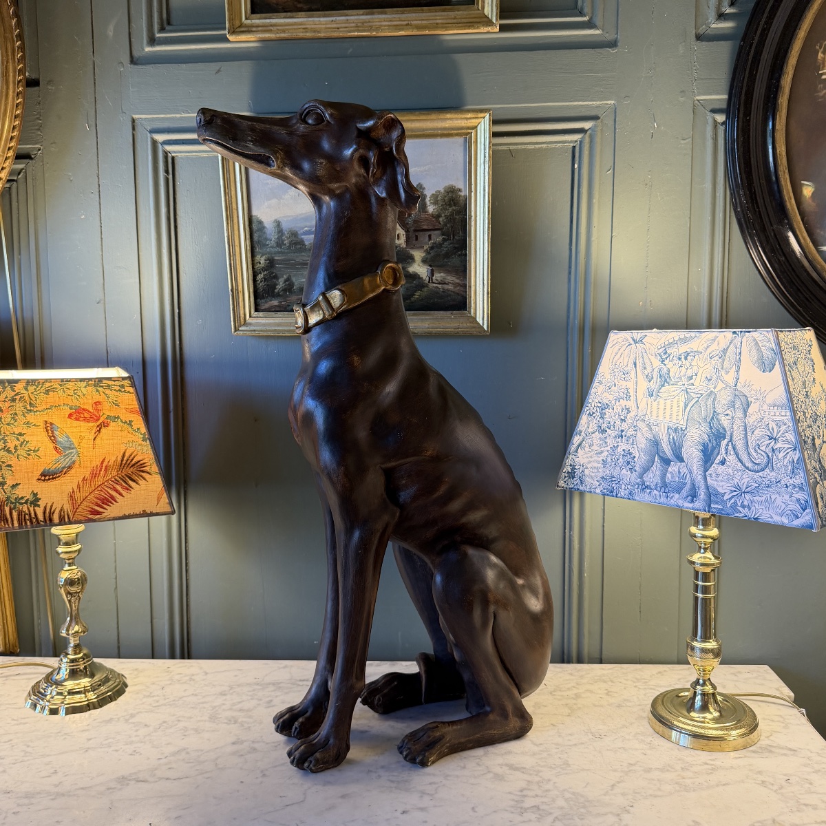 Painted And Carved Wooden Greyhound, 75 Cm Tall