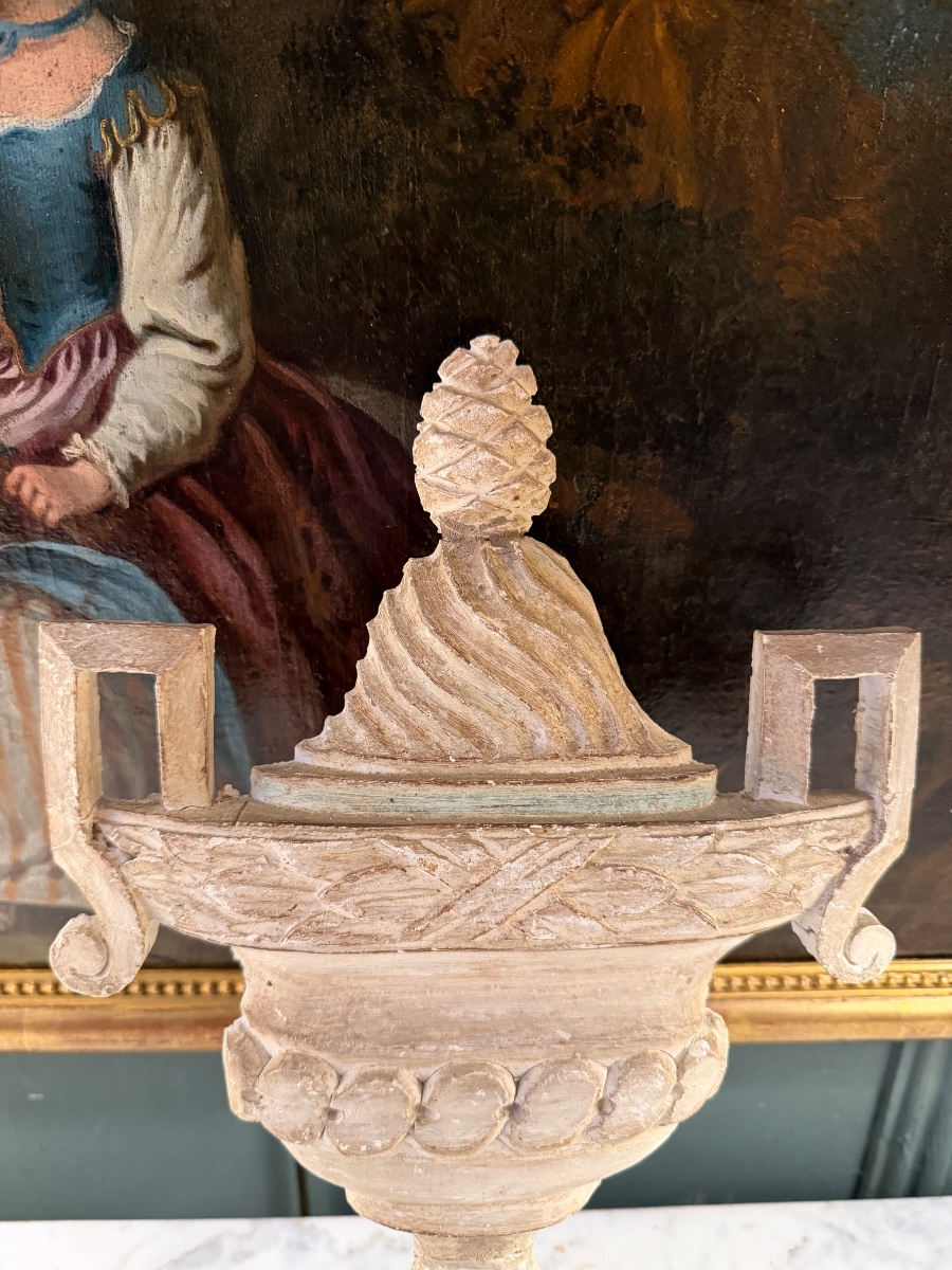 Painted And Carved Wooden Medici Vase, Decorative Piece-photo-4