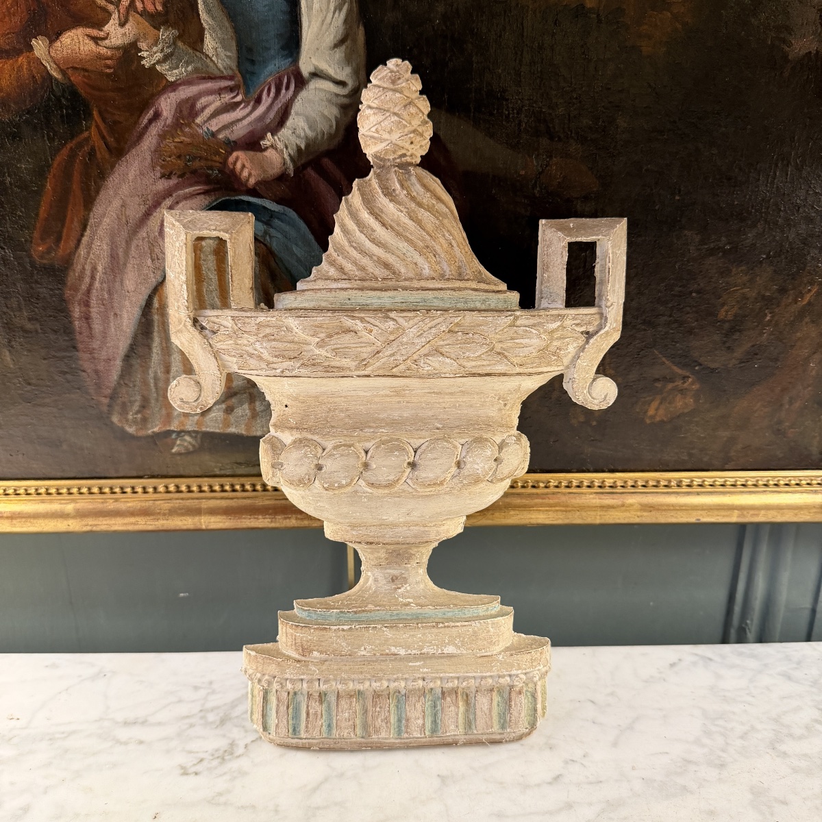 Painted And Carved Wooden Medici Vase, Decorative Piece