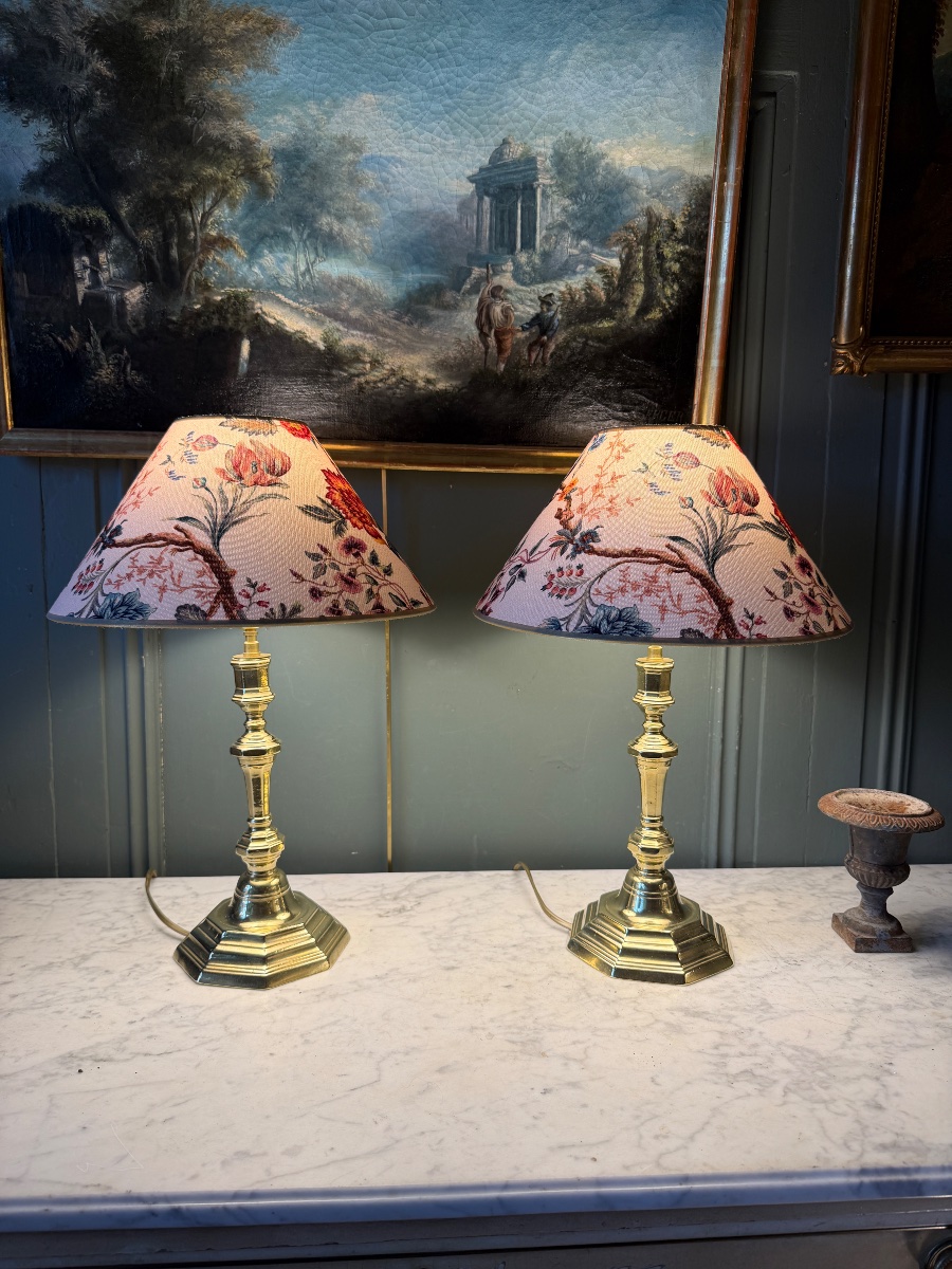 Paire de lampes en bronze, Hauteur 44 cm-photo-2