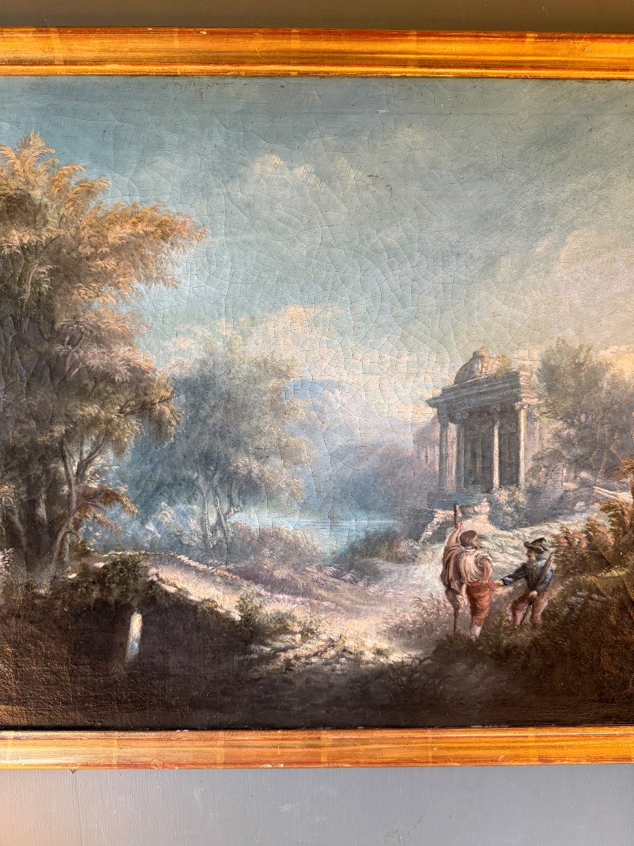 Paysage arcadien au temple antique XVIIIème-photo-3