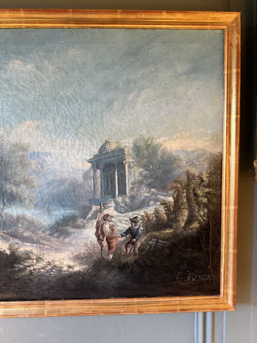 Paysage arcadien au temple antique XVIIIème-photo-4