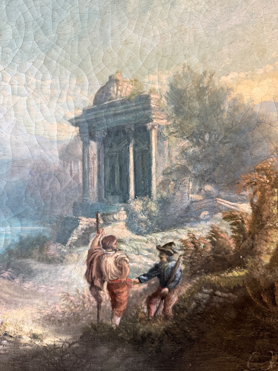 Paysage arcadien au temple antique XVIIIème-photo-4