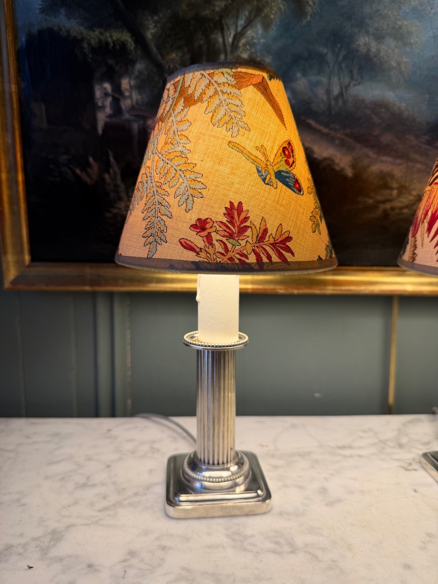 Paire de petites lampes en métal argenté, Hauteur 26 cm-photo-2