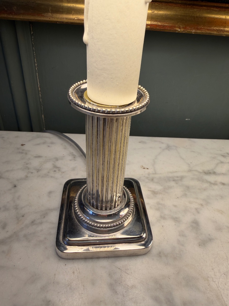 Paire de petites lampes en métal argenté, Hauteur 26 cm-photo-2