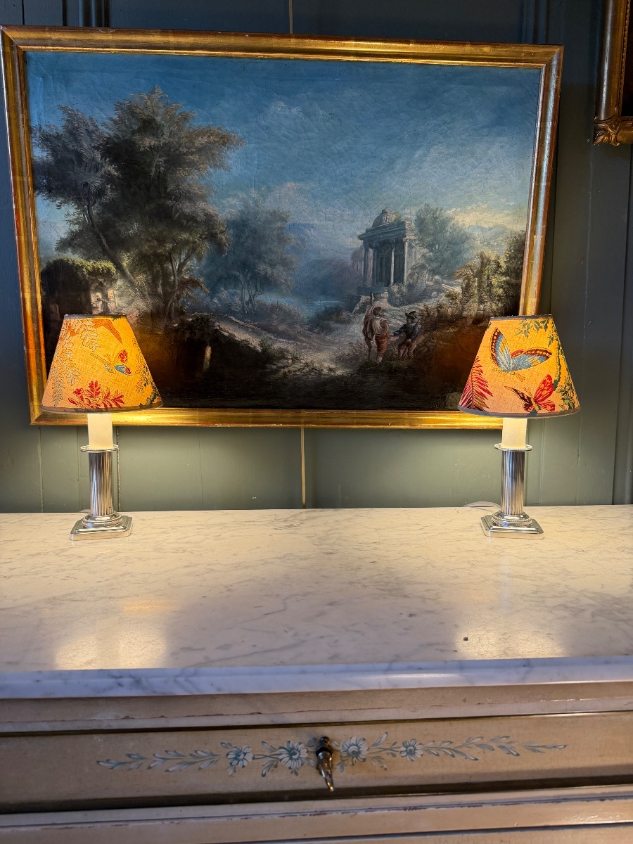 Paire de petites lampes en métal argenté, Hauteur 26 cm-photo-5