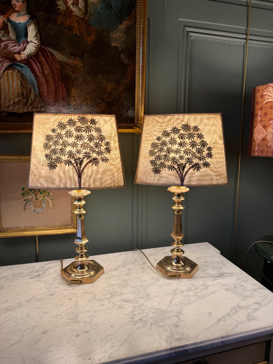 Paire de lampes en bronze, Hauteur 46 cm-photo-1