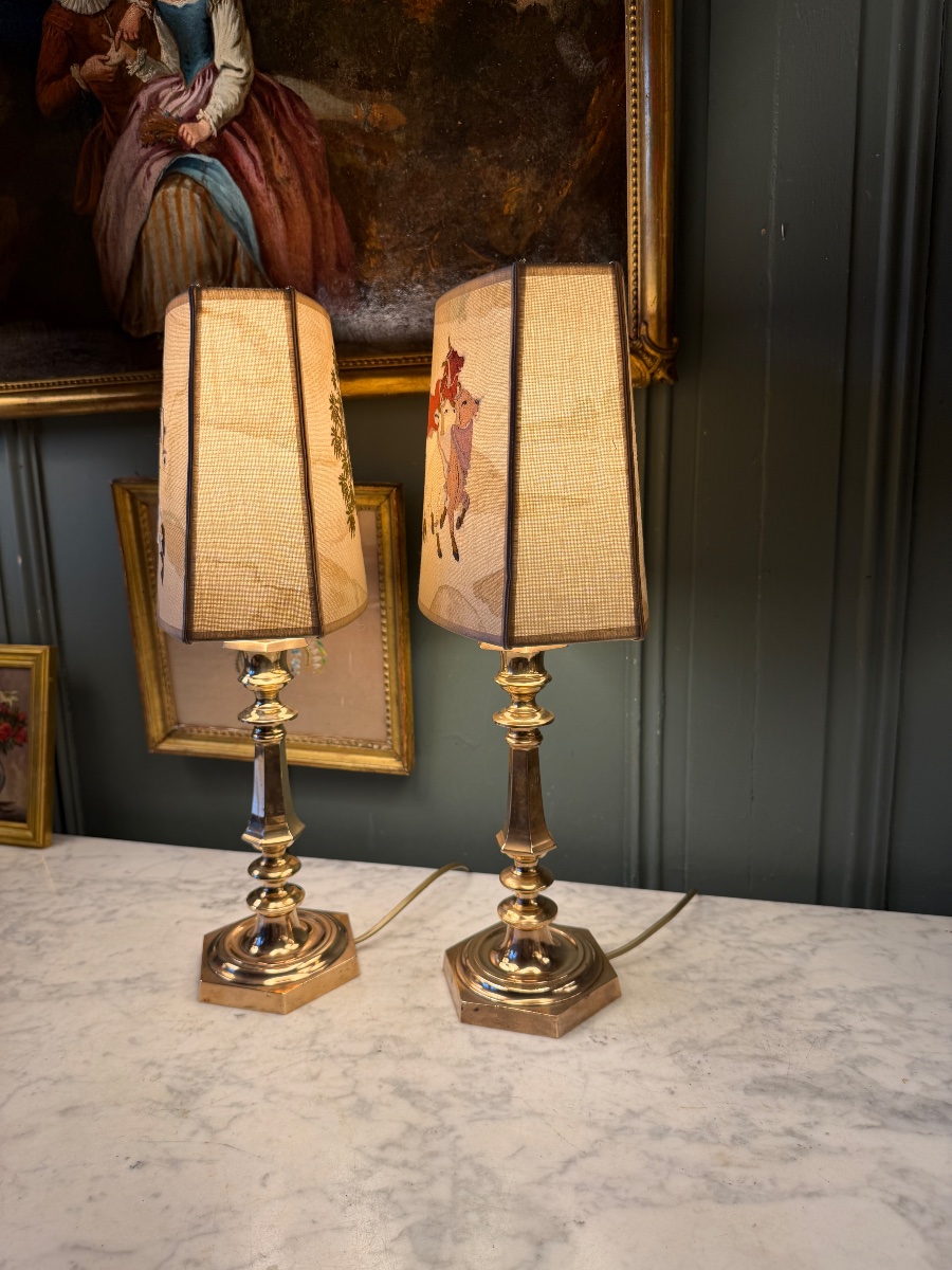 Paire de lampes en bronze, Hauteur 46 cm-photo-2