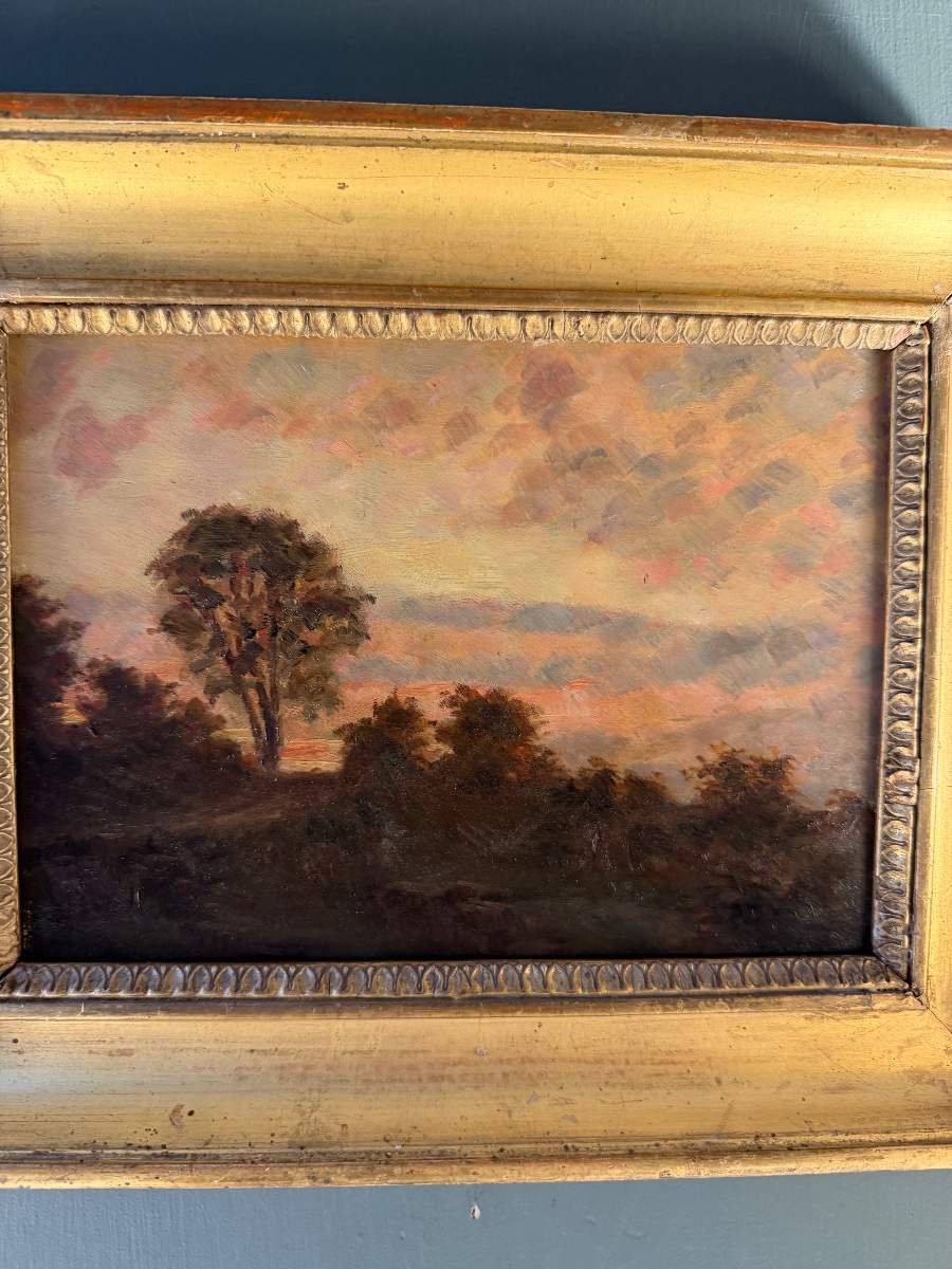 Soleil couchant, petit paysage fin XIXème-photo-2